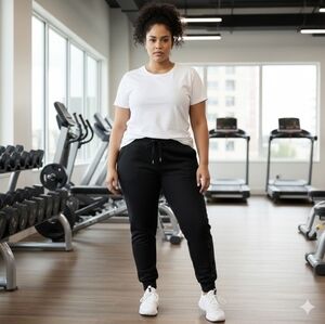 Bebe Black Blue Rhinestone Monogram Leg Fleece Joggers Size 1X!